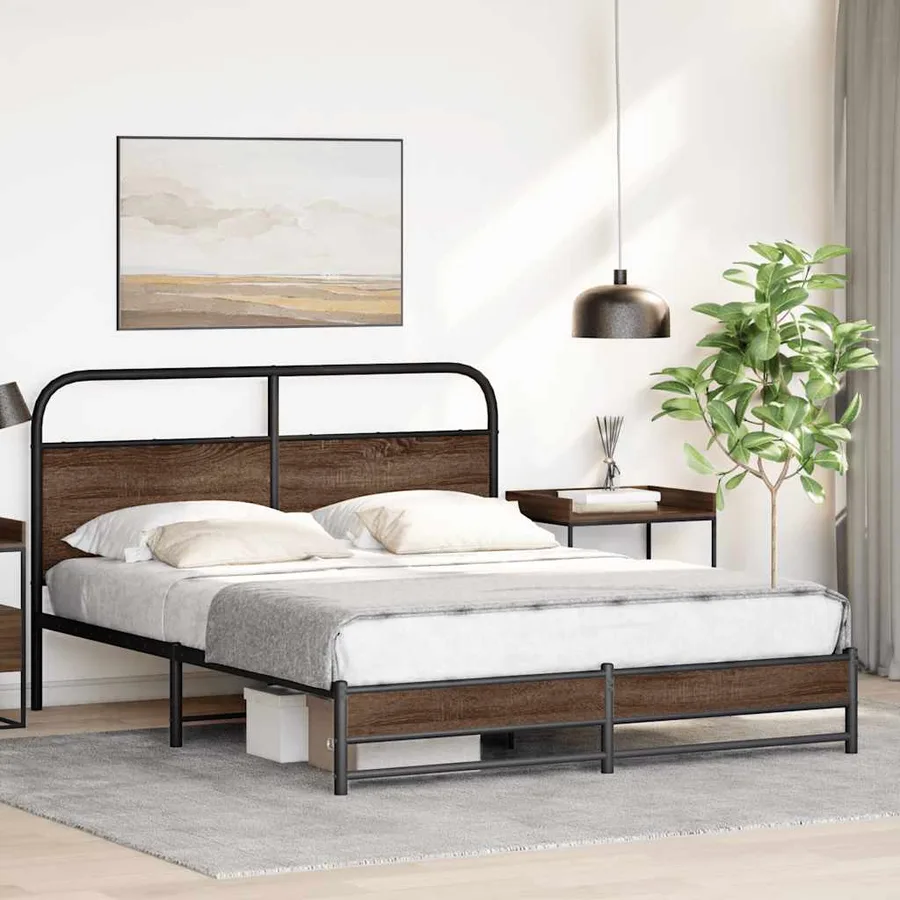 Cadre de lit en métal sans matelas chêne marron 160x200 cm - 4
