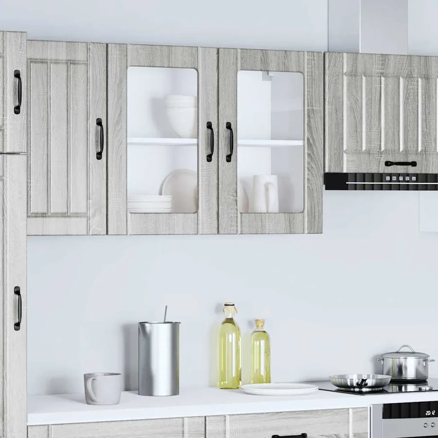 Armoire murale de cuisine avec porte vitrée "Lucca" Bois d'ingénierie Sonoma gris - 4