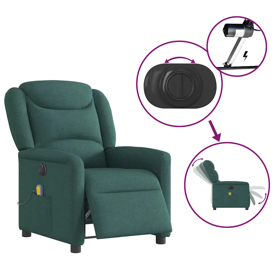 Fauteuil de massage inclinable électrique Vert foncé Tissu - 8