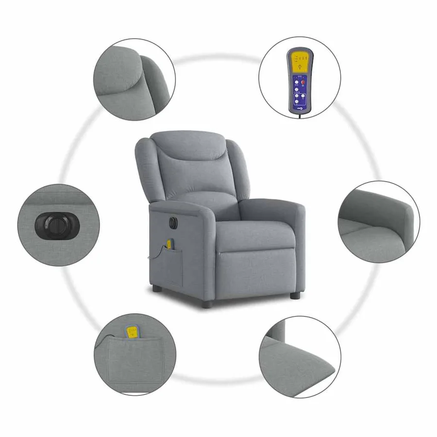 Fauteuil de massage inclinable électrique gris clair tissu - 10