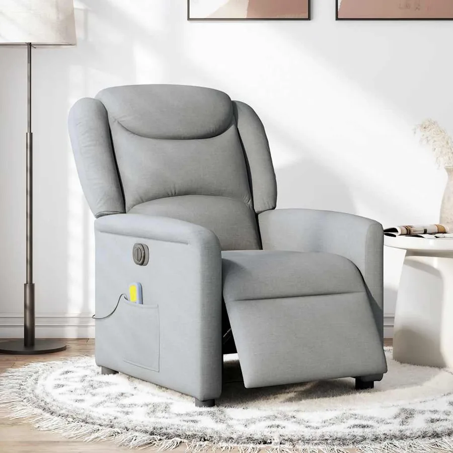 Fauteuil de massage inclinable électrique gris clair tissu - 2