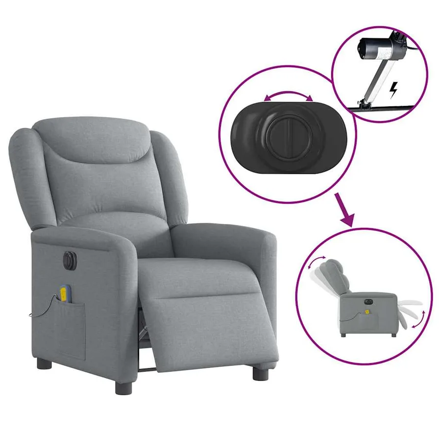 Fauteuil de massage inclinable électrique gris clair tissu - 8