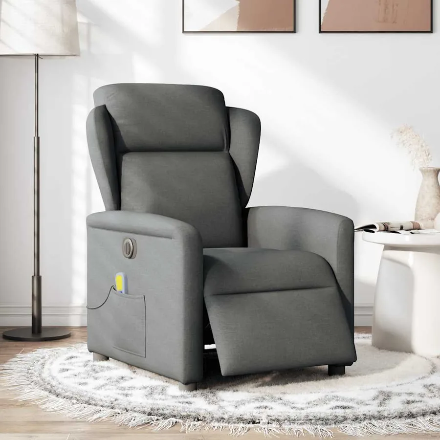 Fauteuil inclinable de massage électrique gris foncé tissu - 2