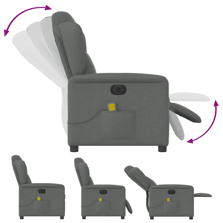 Fauteuil inclinable de massage électrique gris foncé tissu - 9