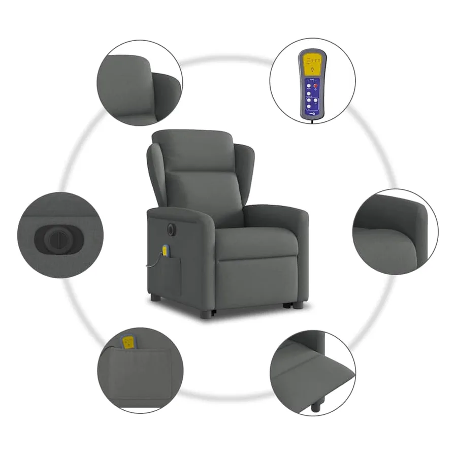 Fauteuil inclinable de massage électrique Gris foncé Tissu - 11