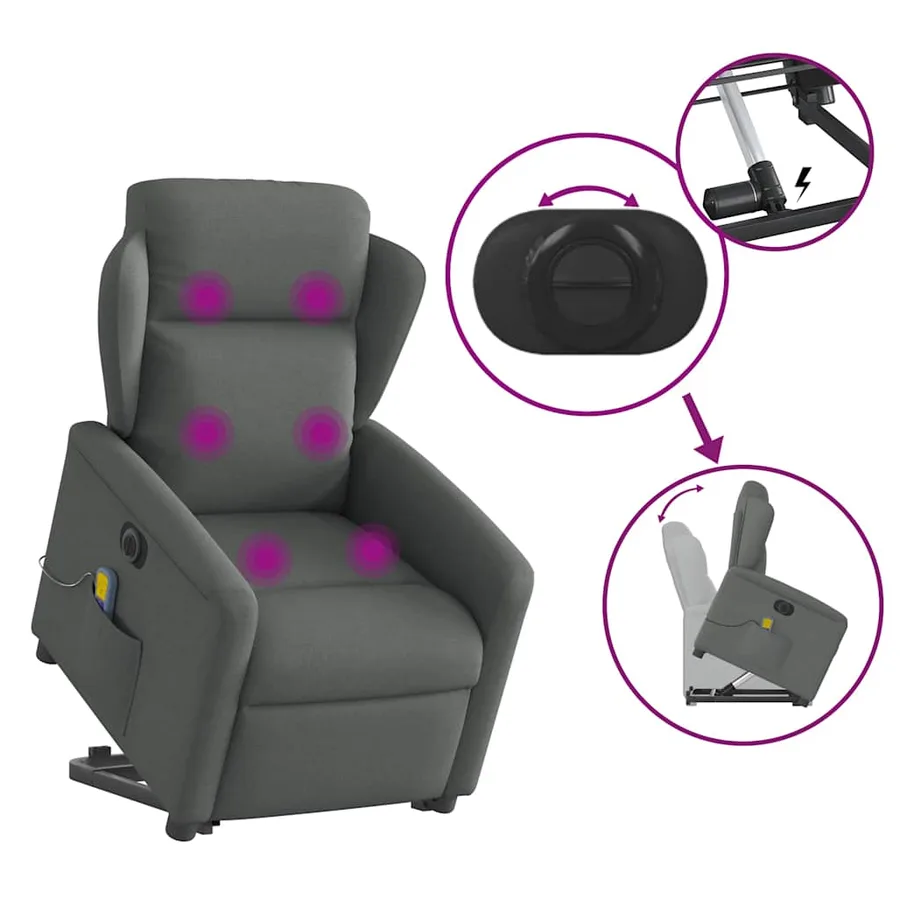 Fauteuil inclinable de massage électrique Gris foncé Tissu - 8