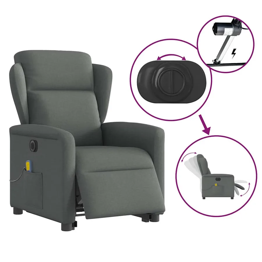 Fauteuil inclinable de massage électrique Gris foncé Tissu - 9