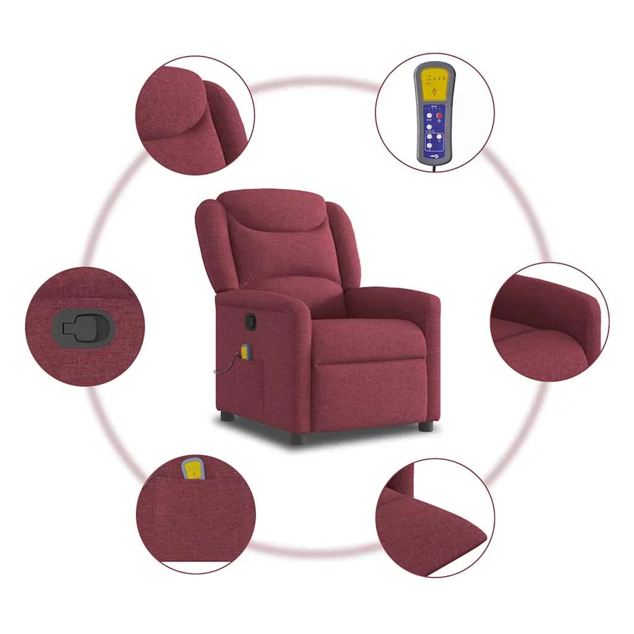 Fauteuil de massage inclinable Rouge bordeaux Tissu - 8
