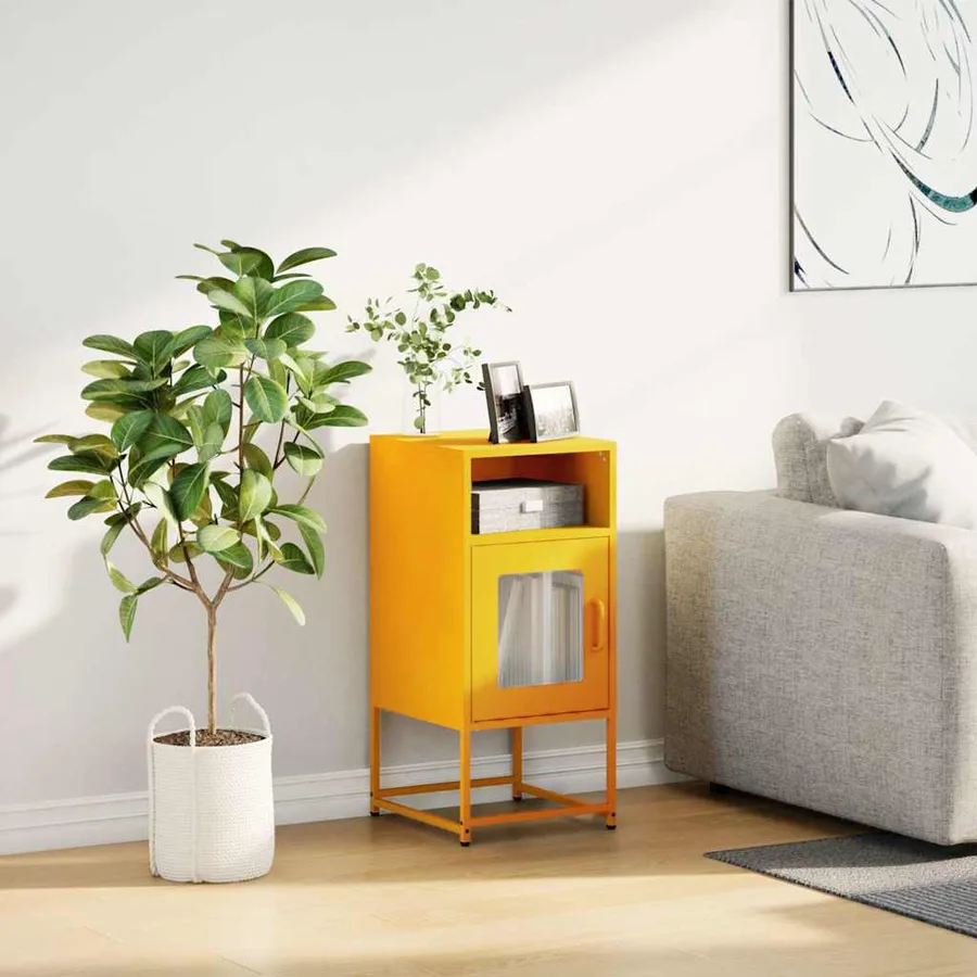 Table de chevet jaune moutarde 36x39x78 cm acier laminé à froid - 3