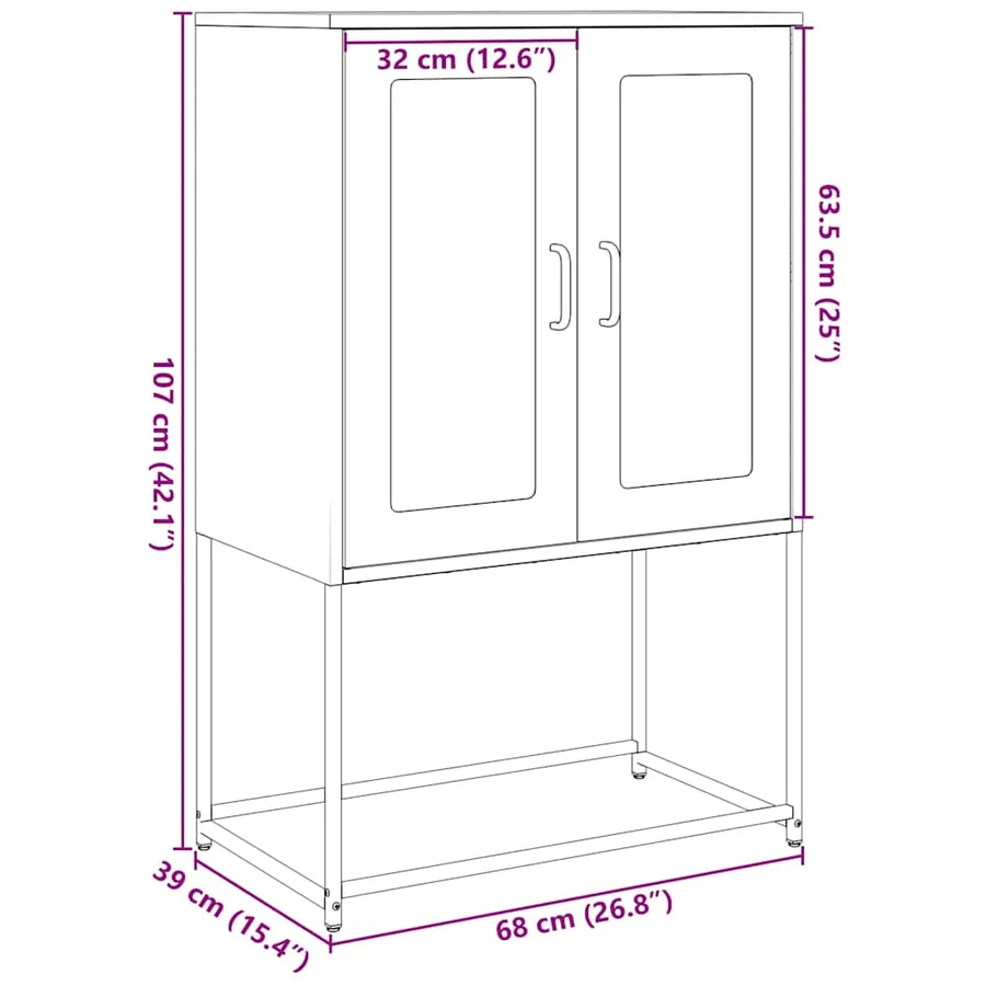 Buffet haut noir 68x39x107 cm acier - 13