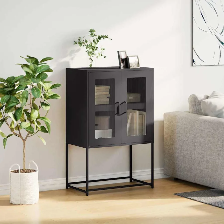 Buffet haut noir 68x39x107 cm acier - 3