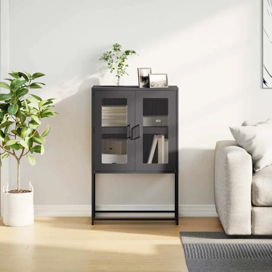 Buffet haut noir 68x39x107 cm acier - 4