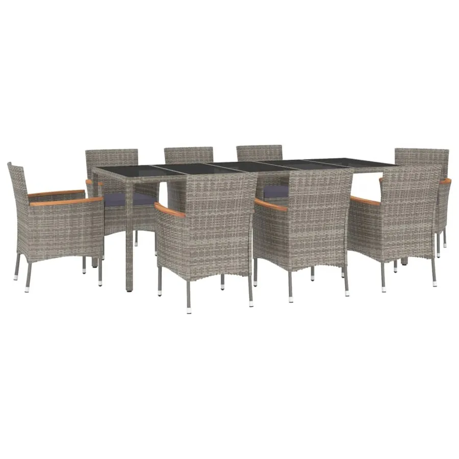 Ensemble à manger de jardin 9 pcs coussins gris résine tressée - 2