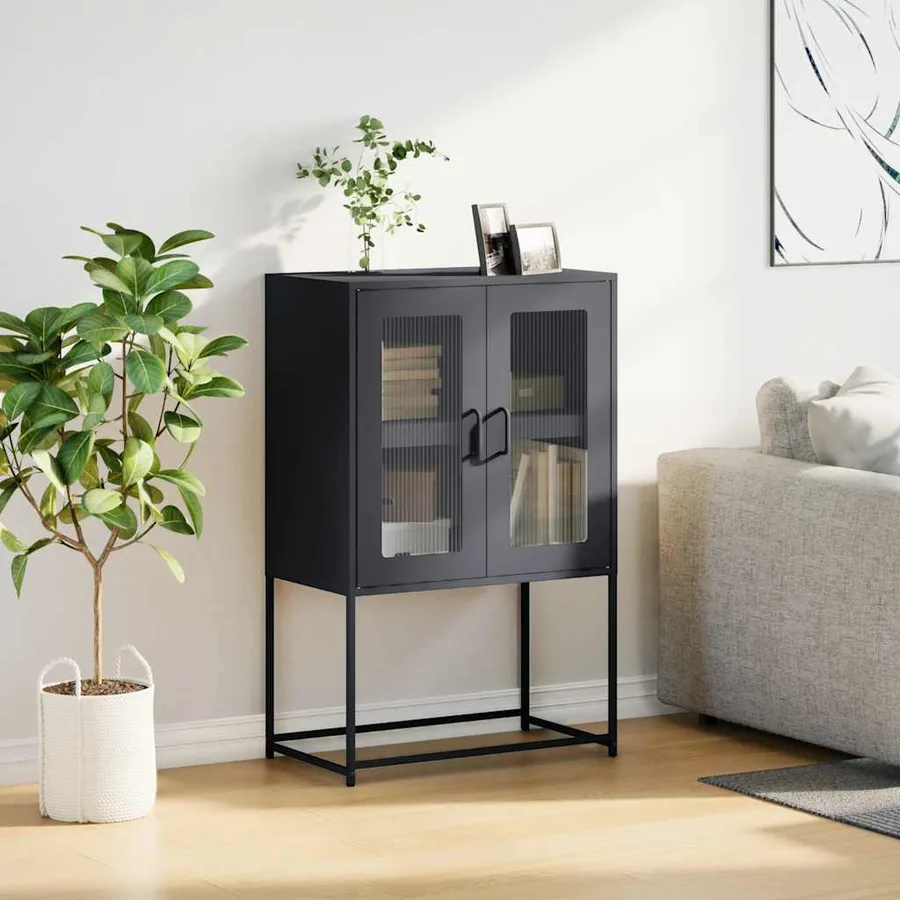 Buffet haut anthracite 68x39x107 cm acier - 3