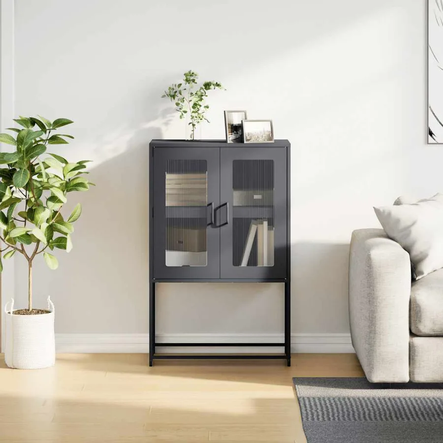 Buffet haut anthracite 68x39x107 cm acier - 4