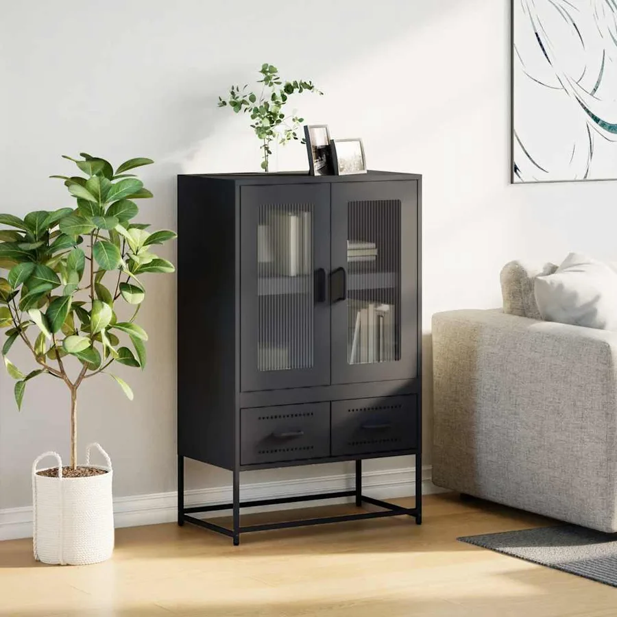 Buffet haut noir 68x39x111,5 cm acier - 3