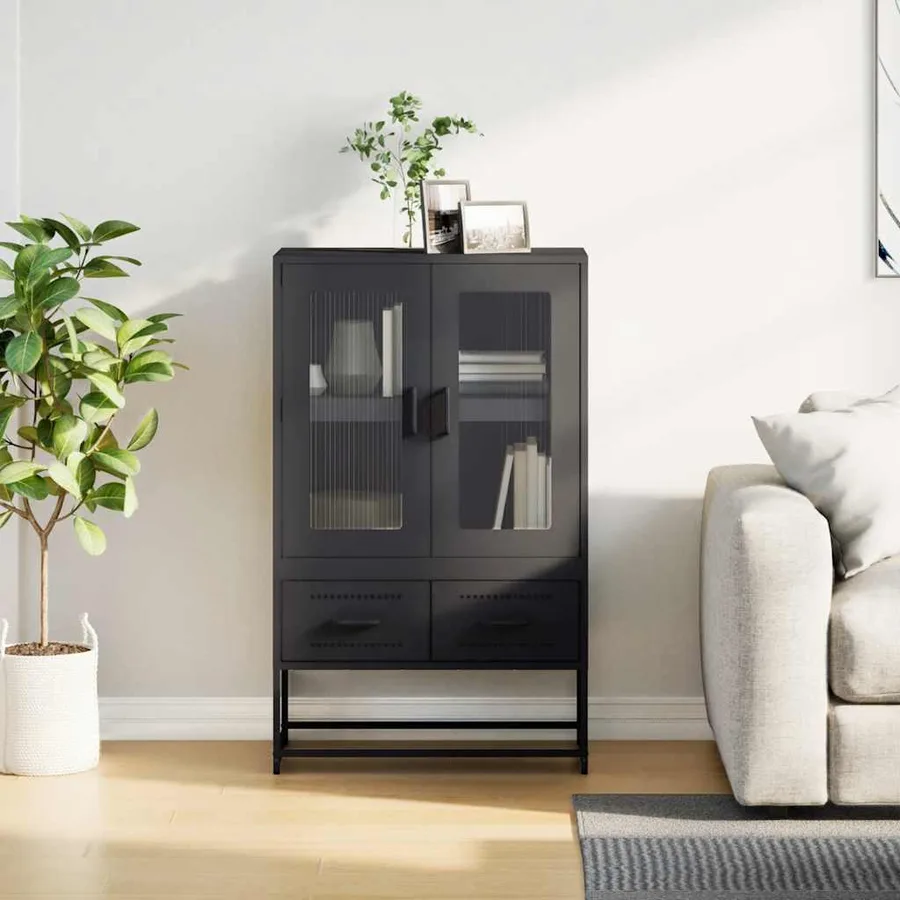 Buffet haut noir 68x39x111,5 cm acier - 4