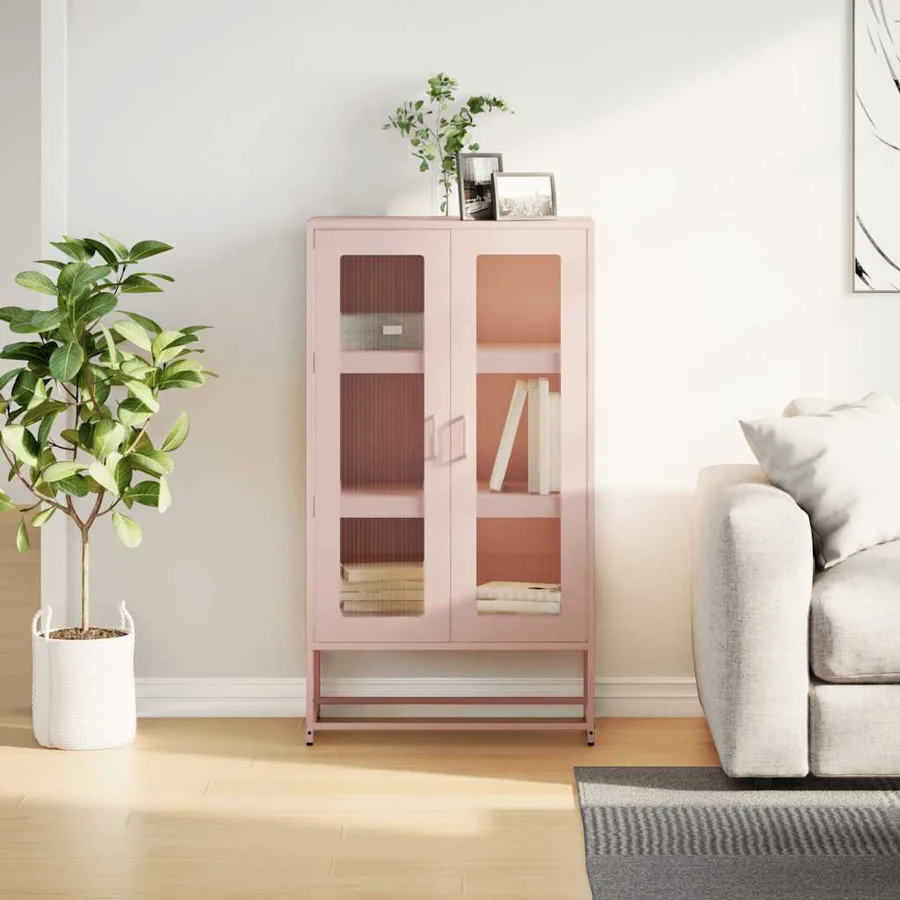 Buffet haut rose 68x39x123 cm acier - 4