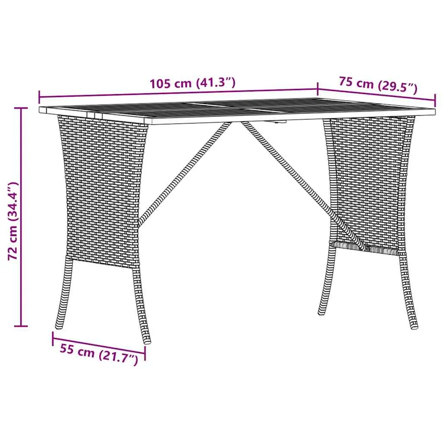 Table de jardin avec dessus en bois d'acacia noir 105x75x72 cm - 10