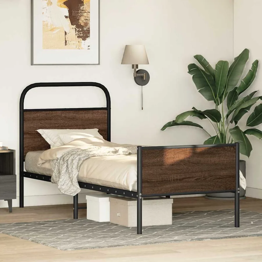 Cadre de lit sans matelas 75x190cm chêne marron bois ingénierie - 4