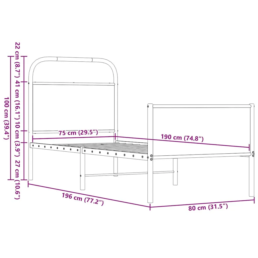 Cadre de lit sans matelas 75x190cm chêne marron bois ingénierie - 9