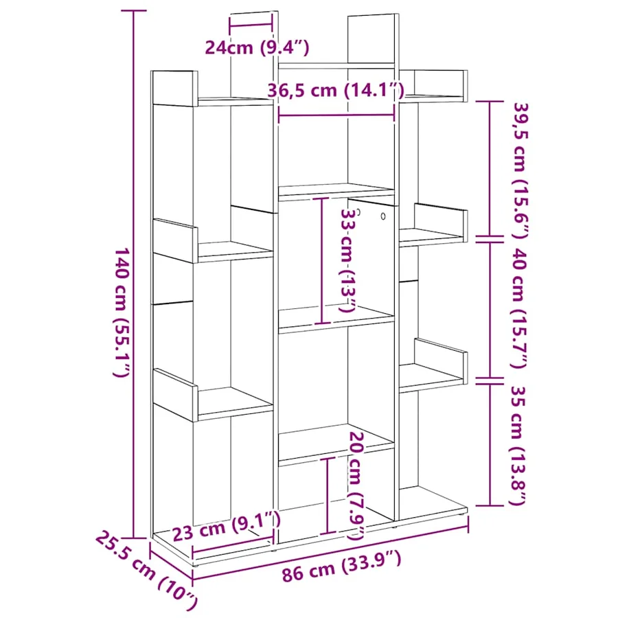 Bibliothèque chêne artisanal 86x25,5x140 cm bois d'ingénierie - 10