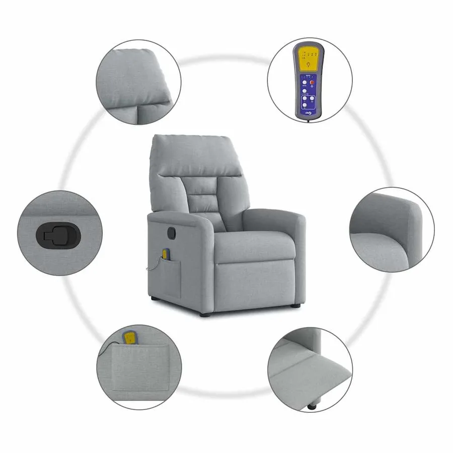 Fauteuil de massage inclinable Gris clair Tissu - 8