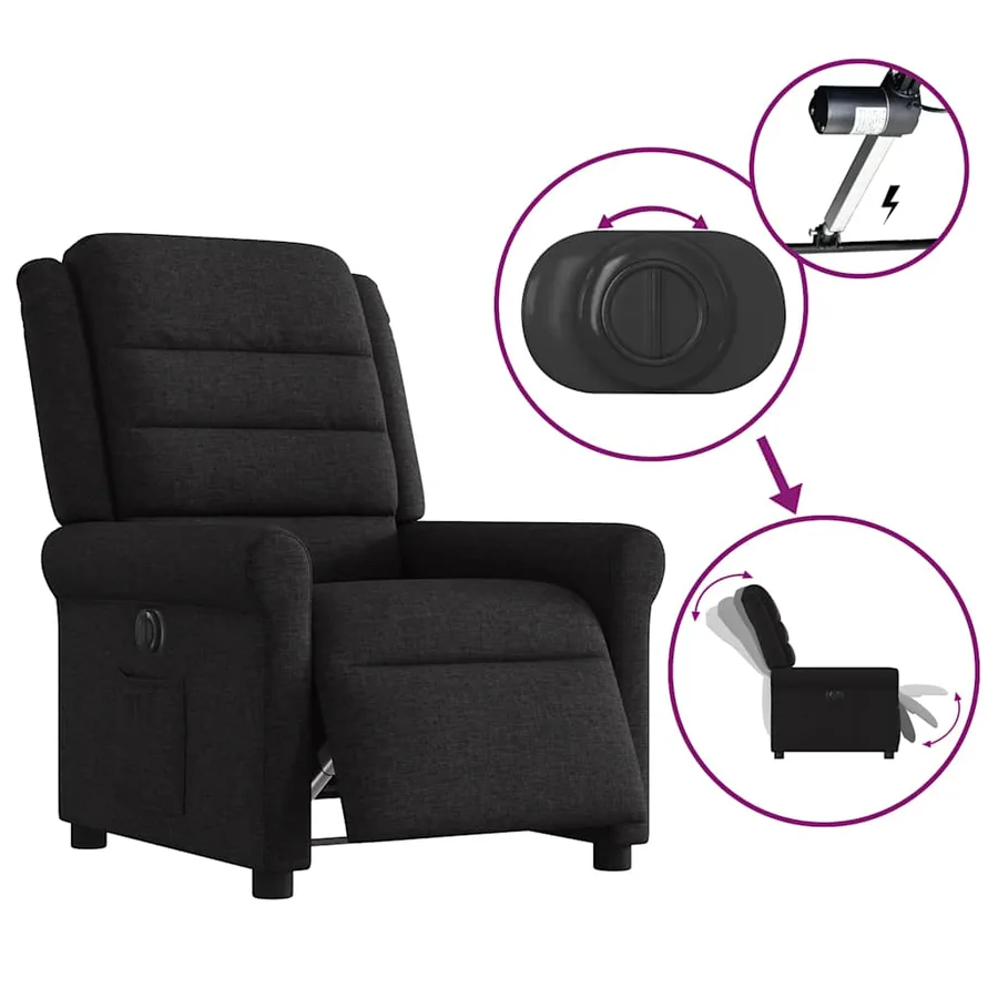 Fauteuil inclinable électrique Noir Tissu - 9