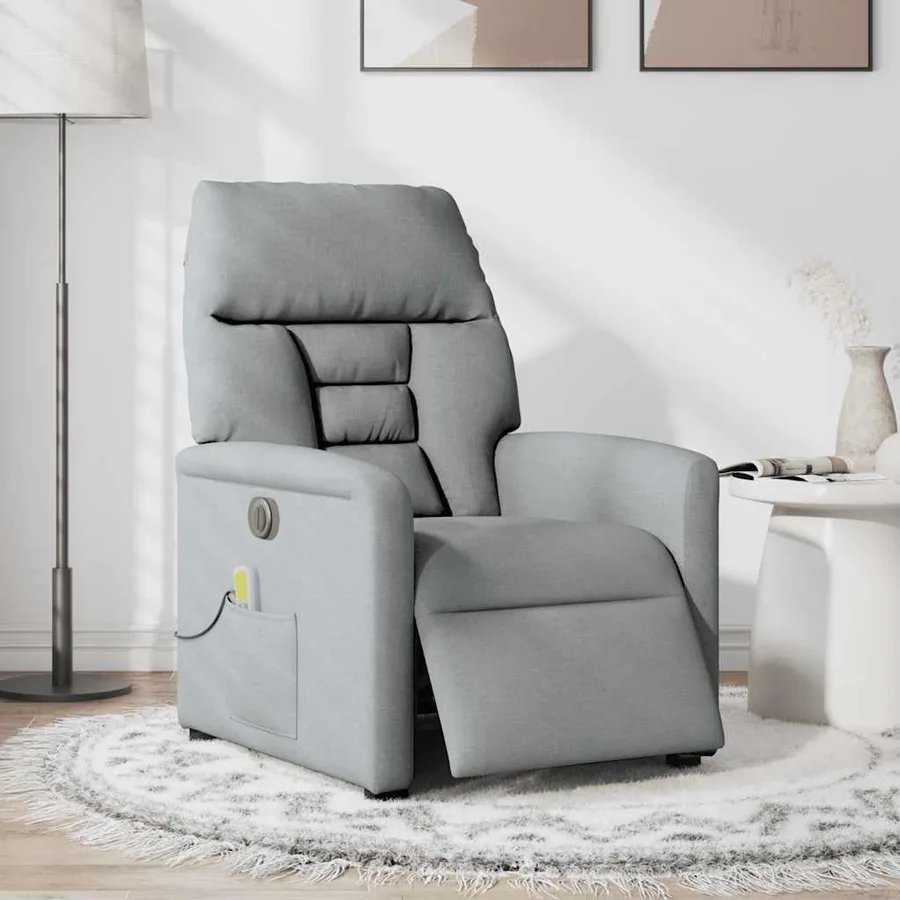 Fauteuil de massage inclinable électrique gris clair tissu - 2