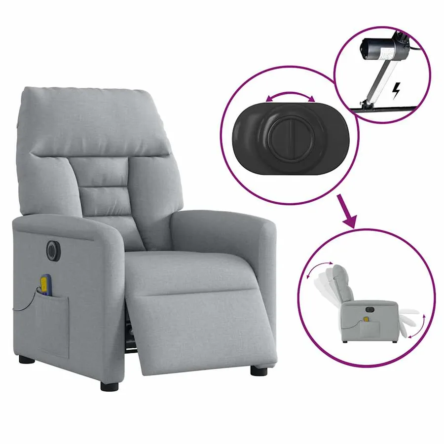 Fauteuil de massage inclinable électrique gris clair tissu - 9