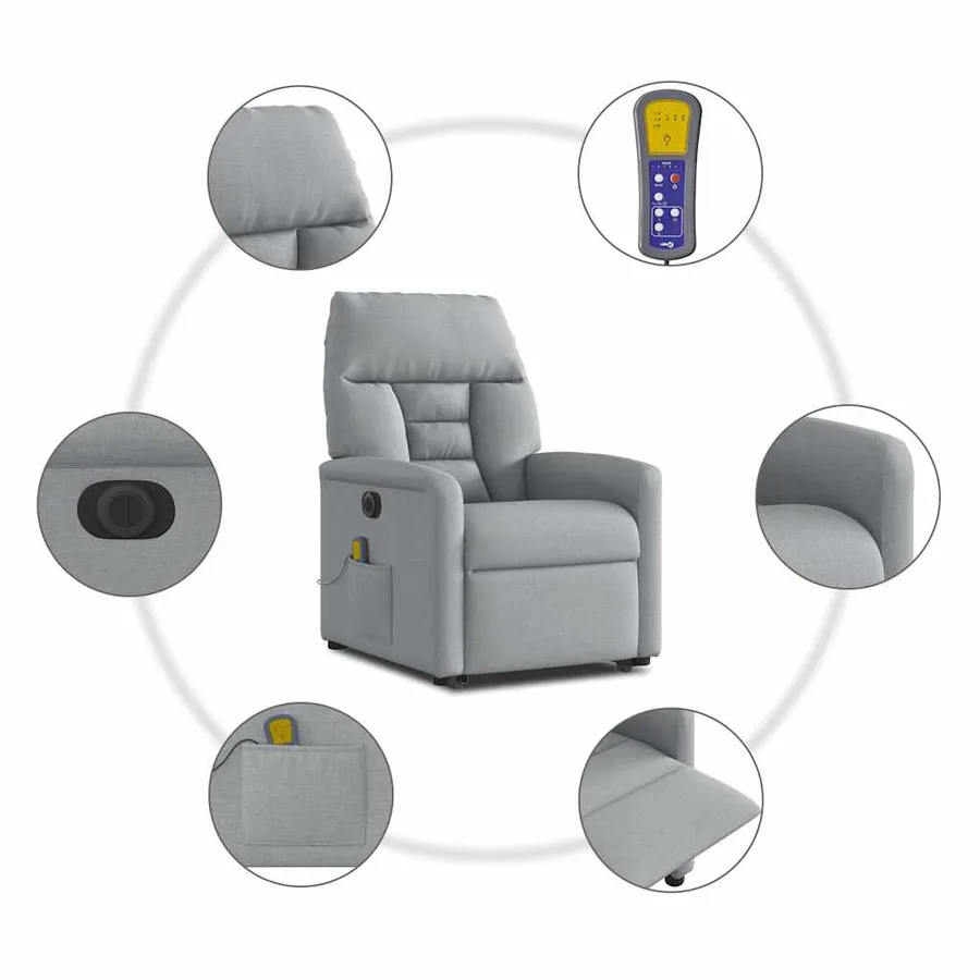 Fauteuil inclinable de massage électrique Gris clair Tissu - 11