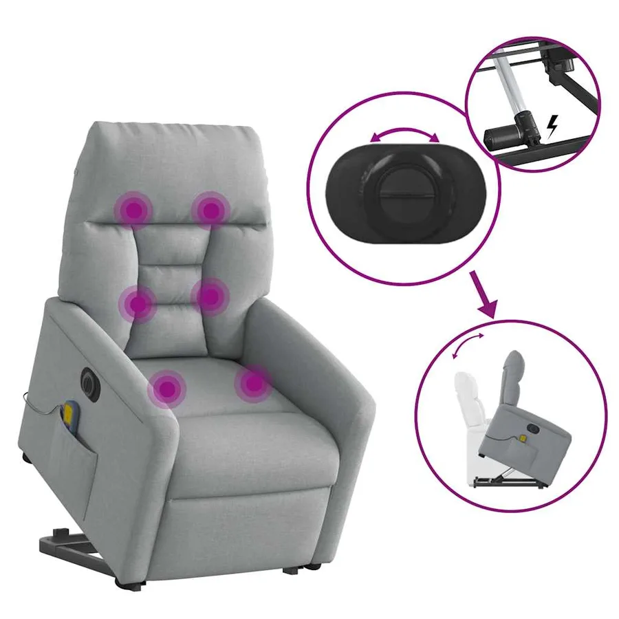 Fauteuil inclinable de massage électrique Gris clair Tissu - 9