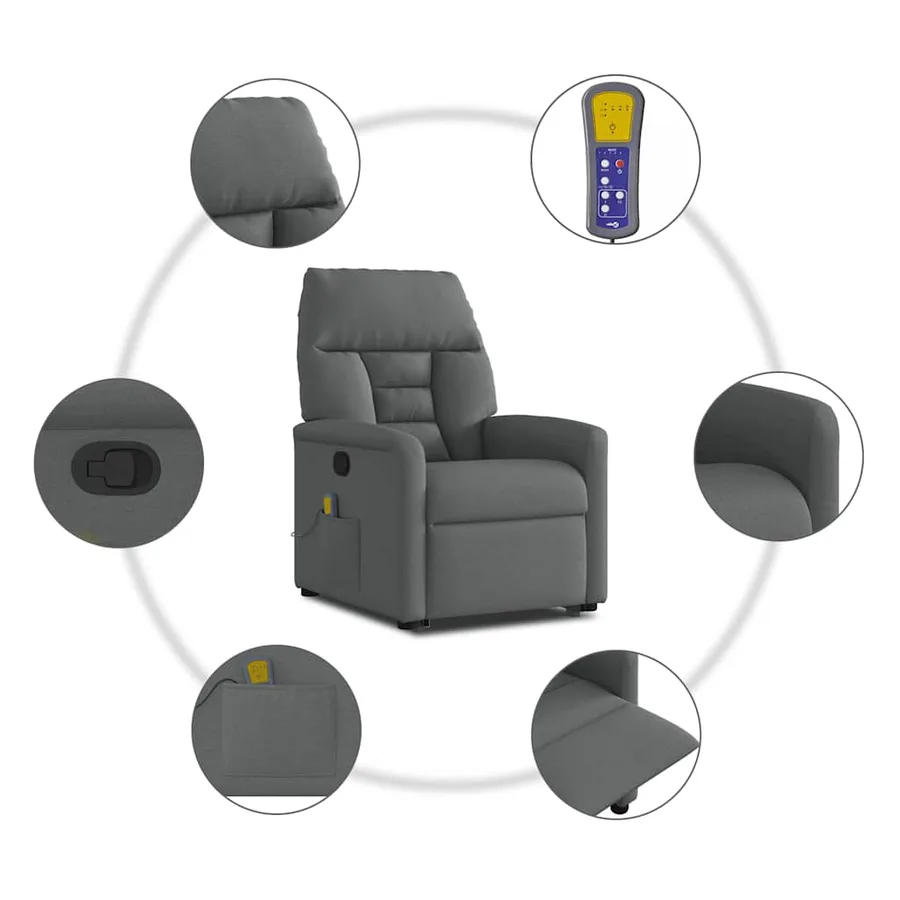 Fauteuil de massage inclinable Gris foncé Tissu - 10