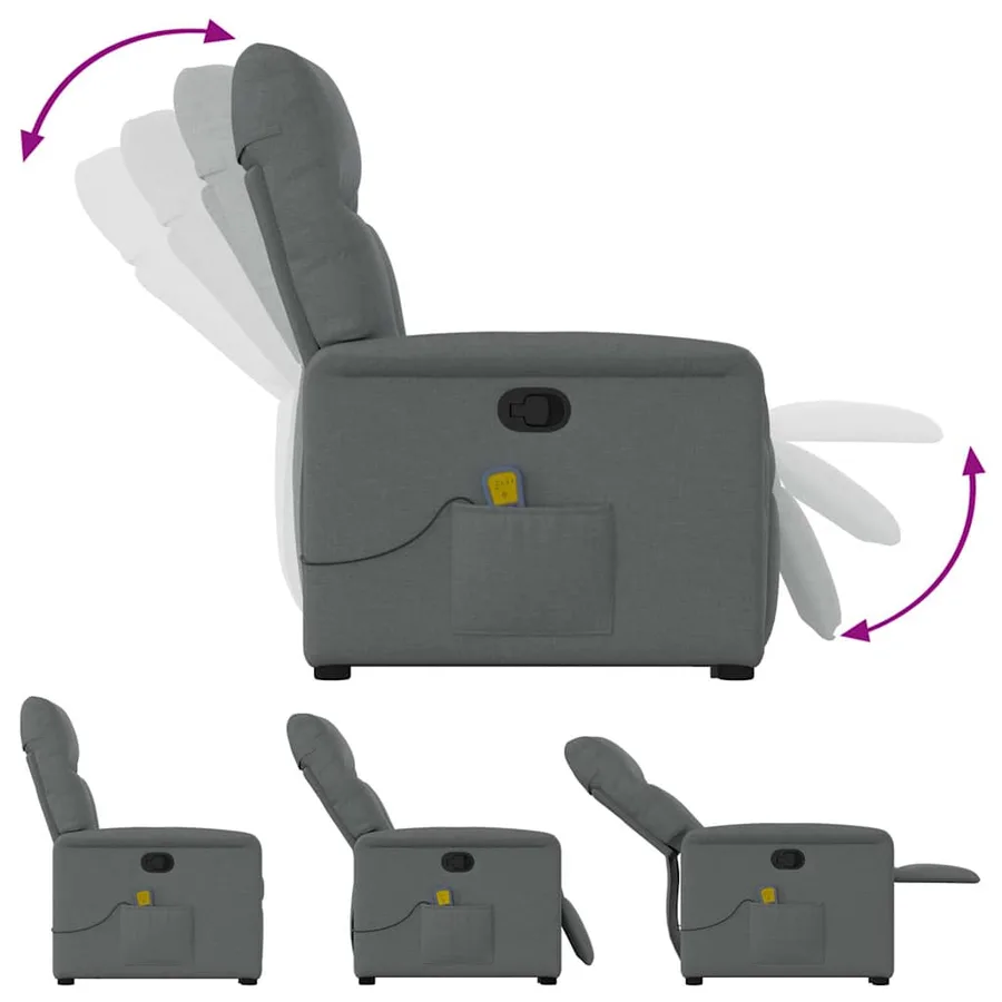 Fauteuil de massage inclinable Gris foncé Tissu - 8