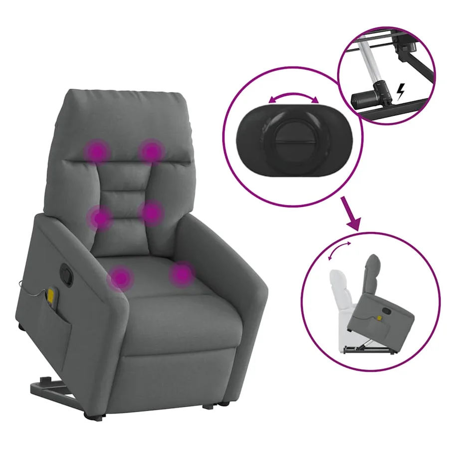 Fauteuil de massage inclinable Gris foncé Tissu - 9