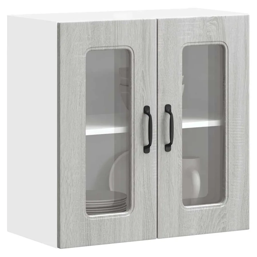 Armoire murale de cuisine avec porte vitrée "Kalmar" Bois d'ingénierie gris Sonoma