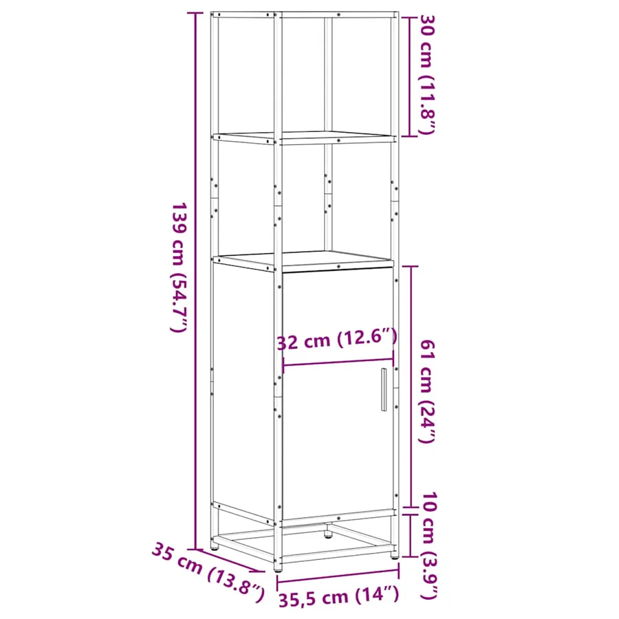 Buffet haut chêne sonoma 35,5x35x139 cm bois d'ingénierie métal - 11