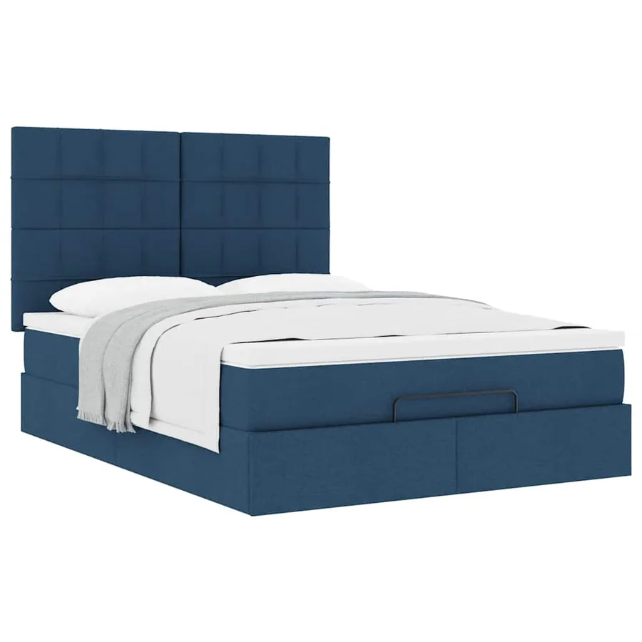 Cadre de lit ottoman avec matelas bleu 140x200 cm tissu - 5