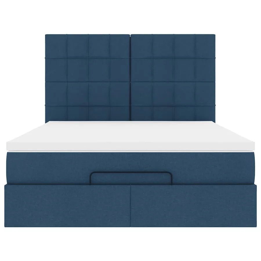 Cadre de lit ottoman avec matelas bleu 140x200 cm tissu - 7