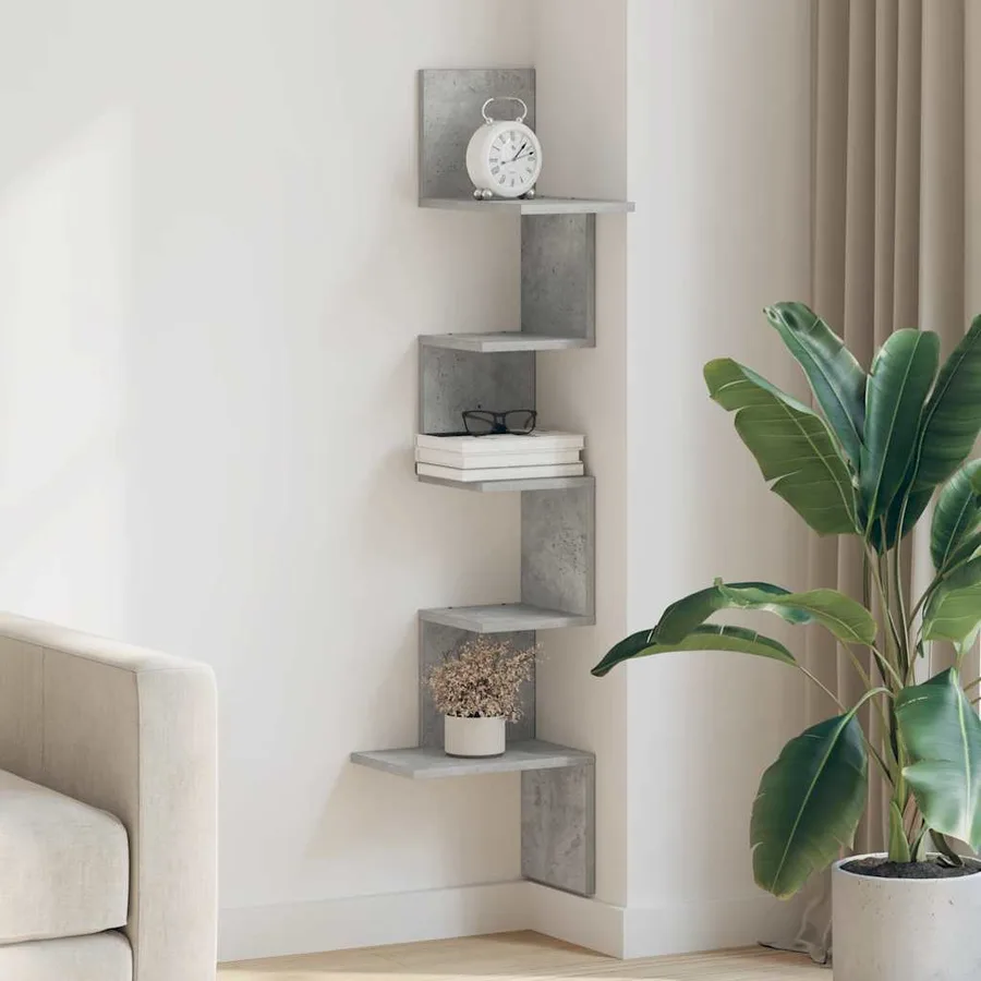 Étagère murale d'angle gris béton 32x32x127,5cm bois ingénierie - 3