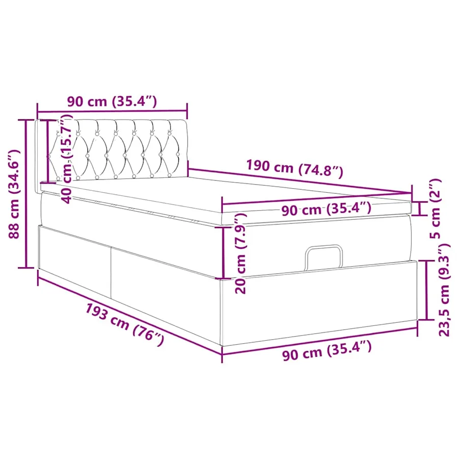 Cadre de lit ottoman avec matelas rose 90x190 cm velours - 16