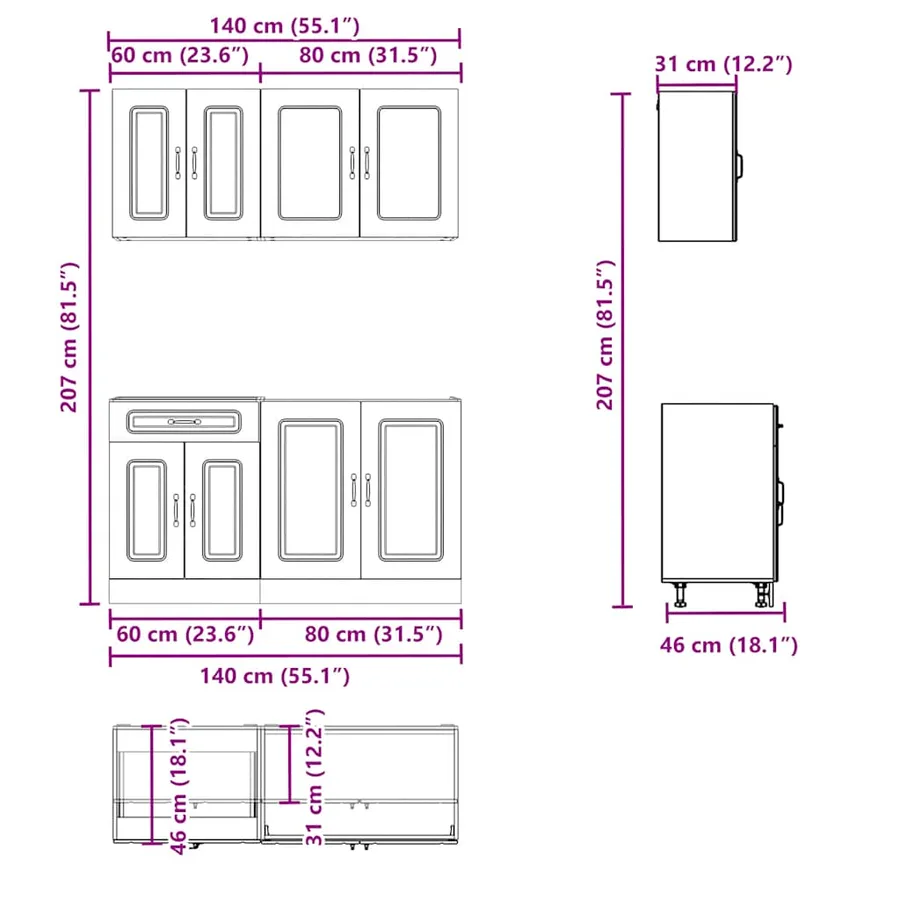Ensemble d'armoires cuisine 4pcs Kalmar blanc bois d'ingénierie - 7