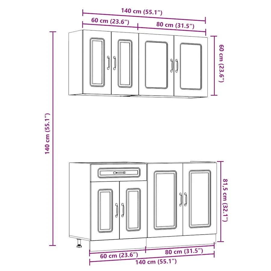 Ensemble d'armoires cuisine 4pcs Kalmar blanc bois d'ingénierie - 9