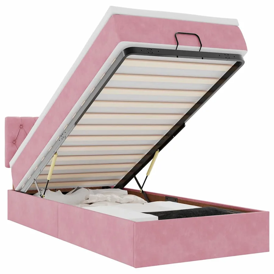 Cadre de lit ottoman avec matelas rose 90x200 cm velours - 2