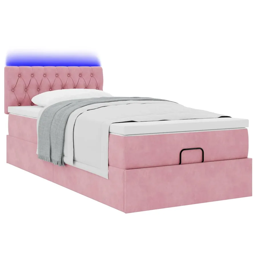 Cadre de lit ottoman avec matelas rose 90x200 cm velours - 3