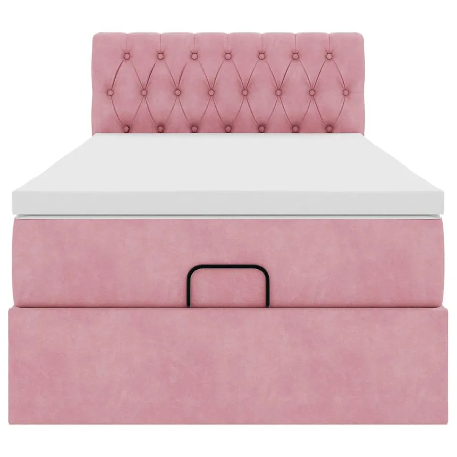 Cadre de lit ottoman avec matelas rose 90x200 cm velours - 6