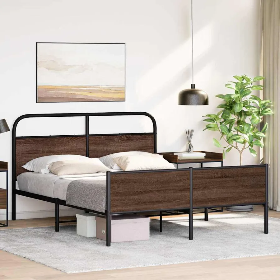 Cadre de lit en métal sans matelas chêne marron 150x200 cm - 4