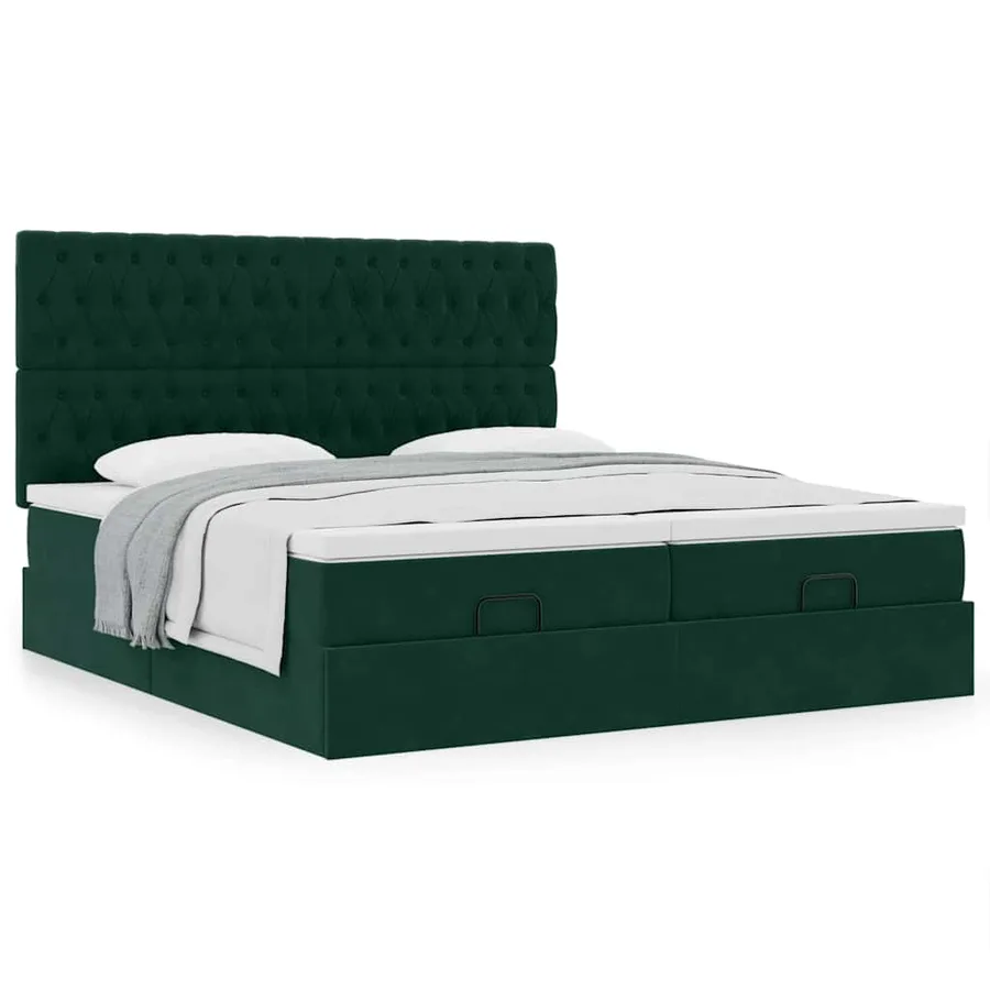 Cadre de lit ottoman avec matelas vert foncé 180x200cm velours - 4