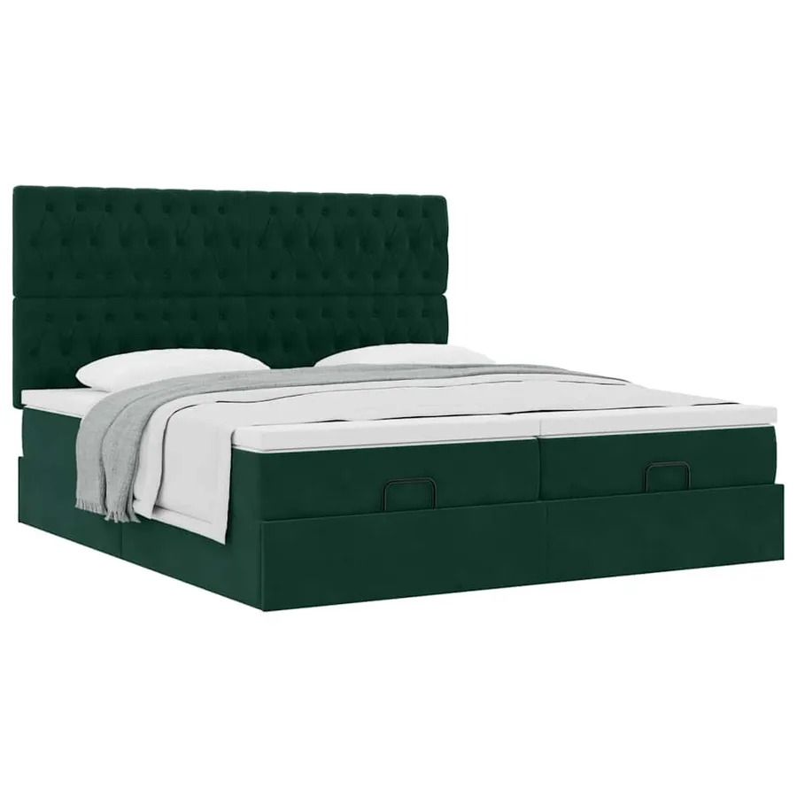 Cadre de lit ottoman avec matelas vert foncé 180x200cm velours - 5