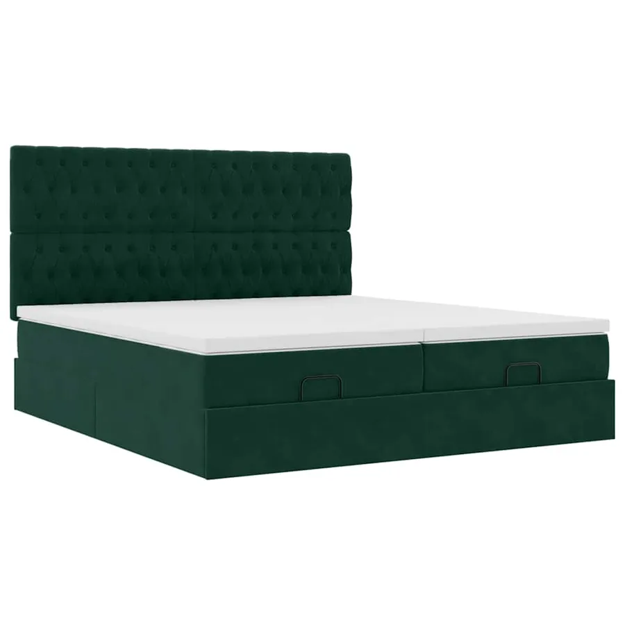 Cadre de lit ottoman avec matelas vert foncé 180x200cm velours - 6